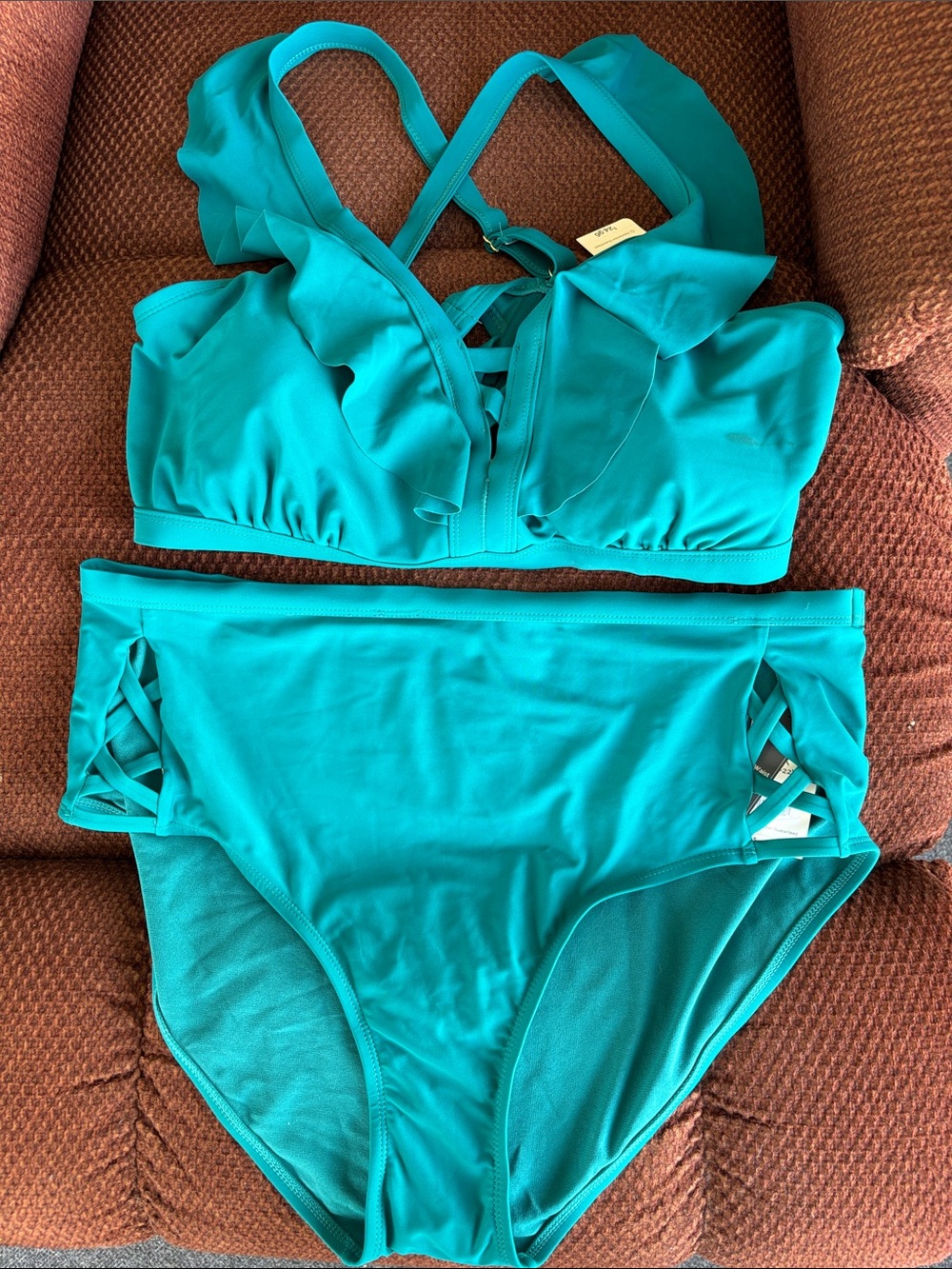 Terra & Sky Teal Ruffle High Waist Bikini Set NWT